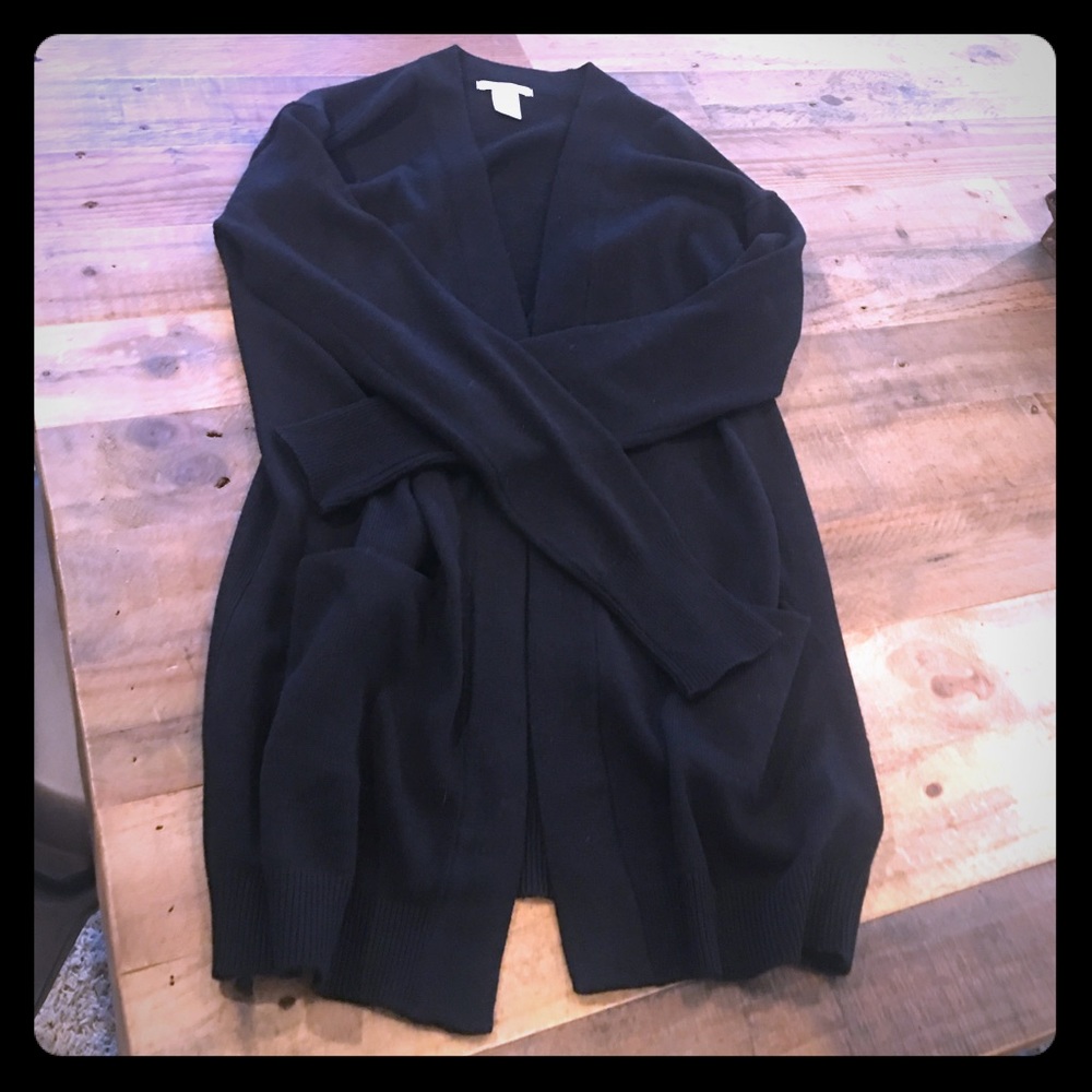 HM Long Black Boyfriend Cardigan Sweater, Small